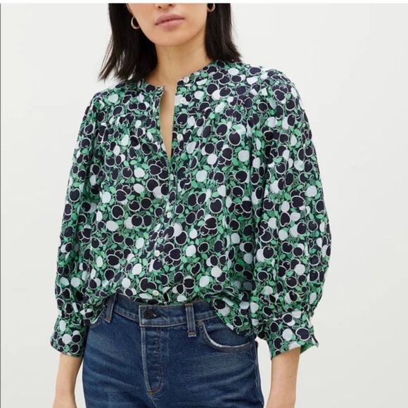 Maeve by Anthropologie Whimsy Button Down Green Black Blouse Women's XS - Picture 1 of 4